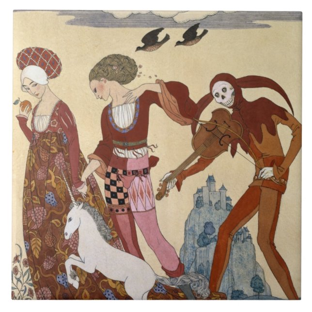 Medieval Scene by Georges Barbier Ceramic Tile (Front)