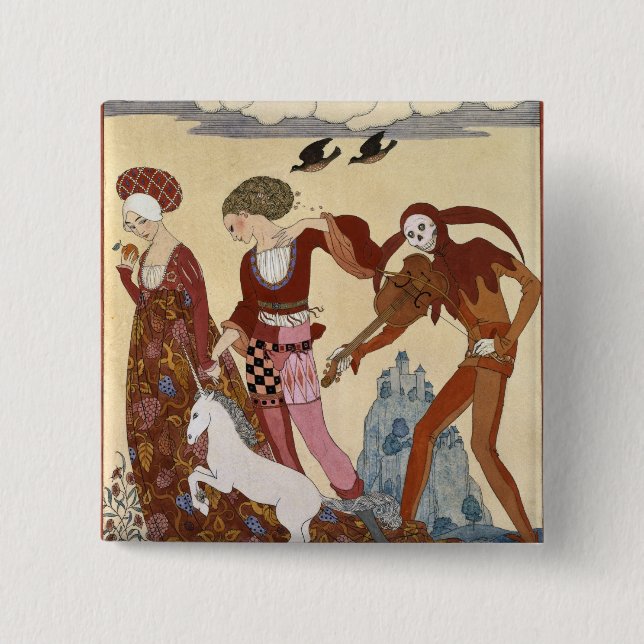 Medieval Scene by Georges Barbier Pinback Button (Front)