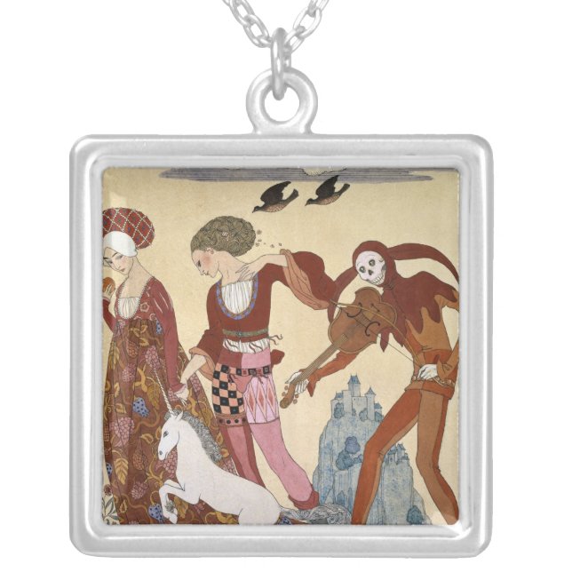 Medieval Scene by Georges Barbier Silver Plated Necklace (Front)