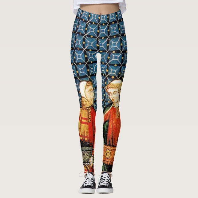 Medieval scene of Hurdy Gurdy players - Leggings (Front)