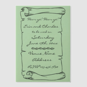 Medieval Scroll Green Wedding Save Date Invitation