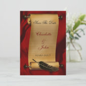 medieval scroll vintage save the date announcement (Standing Front)