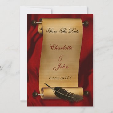 medieval scroll vintage save the date announcement