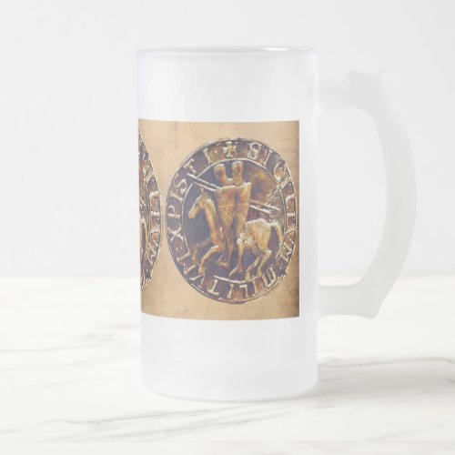Medieval Seal of the Knights Templar Frosted Glass Beer Mug