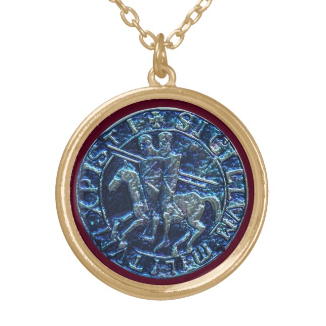 Medieval Seal of the Knights Templar Gold Plated Necklace (Front)