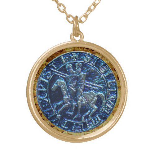 Medieval Seal of the Knights Templar Gold Plated Necklace