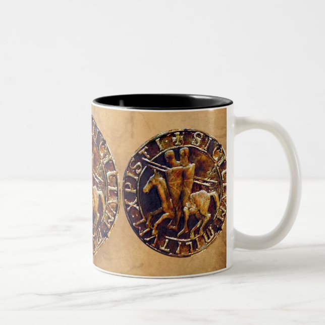 Medieval Seal of the Knights Templar Horses Two-Tone Coffee Mug (Right)