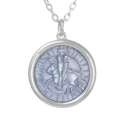 Medieval Seal of the Knights Templar Silver Plated Necklace