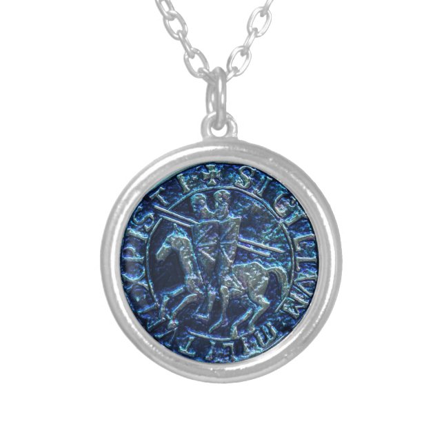 Medieval Seal of the Knights Templar Silver Plated Necklace (Front)