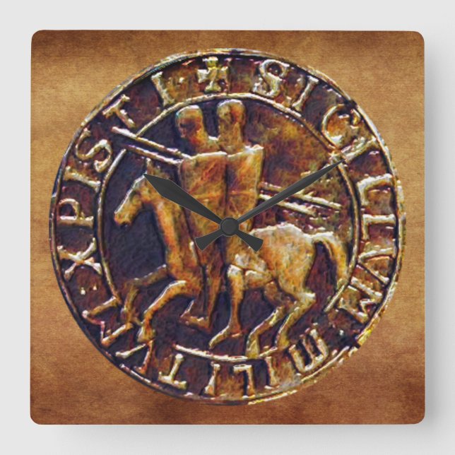 Medieval Seal of the Knights Templar Square Wall Clock (Front)