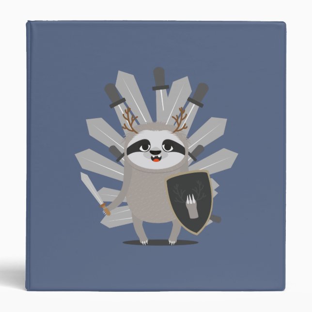 Medieval Sloth Knight with swords 3 Ring Binder (Front)