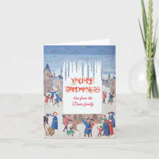 Medieval snow scene Yule Holiday Card