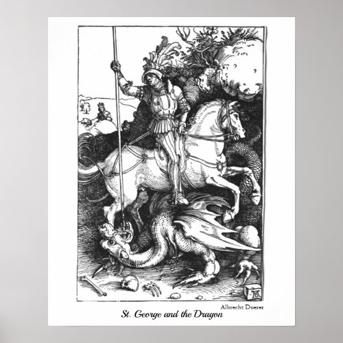 Medieval St George and the Dragon Adult Coloring Poster