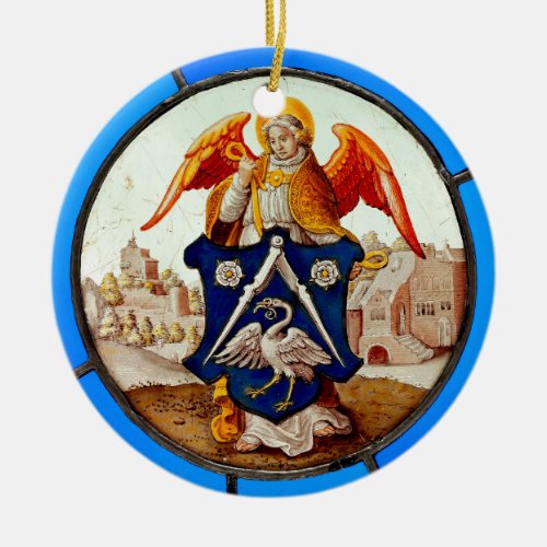 Medieval Stained Glass Angel and Coat of Arms Ceramic Ornament
