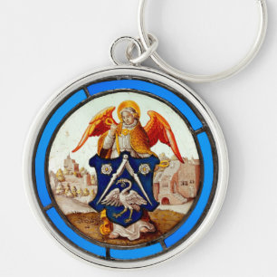 Medieval Stained Glass Angel and Coat of Arms Keychain