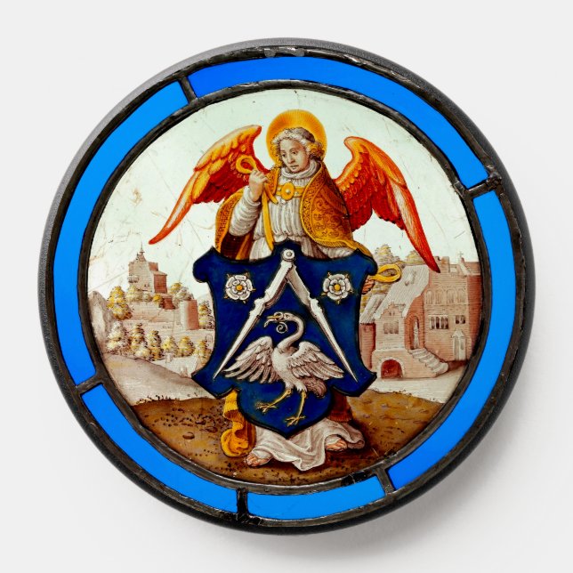 Medieval Stained Glass Angel and Coat of Arms PopSocket (Popsocket)