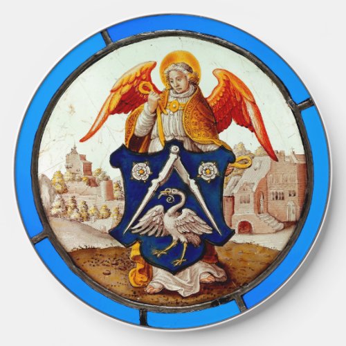 Medieval Stained Glass Angel and Coat of Arms Wireless Charger