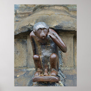 Medieval statue of monkey on Grand Place of Mons Poster