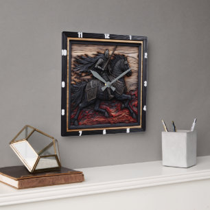 Medieval Steed: Black Border Custom Square Wall Clock