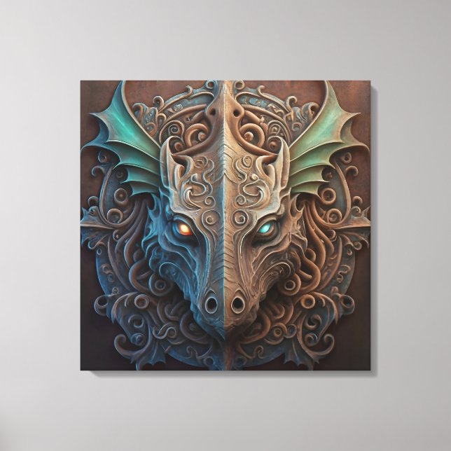 Medieval Stone Gargoyle Dragon Carving Canvas Print (Front)