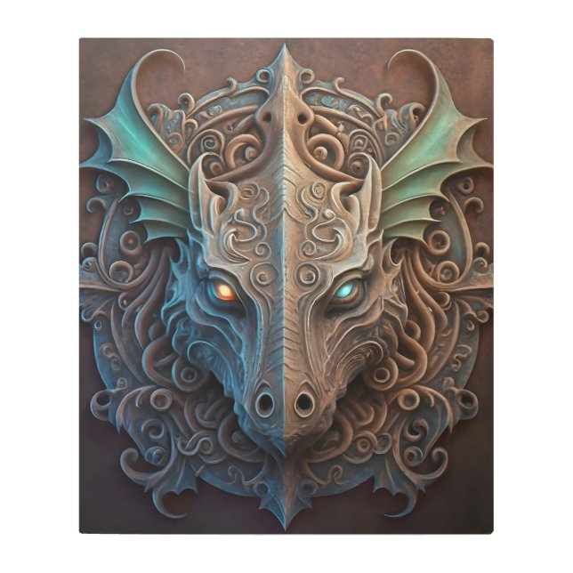 Medieval Stone Gargoyle Dragon Carving Metal Print (Front)