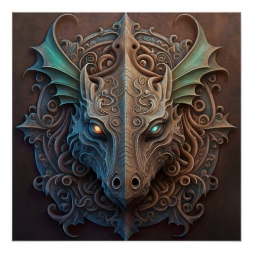 Medieval Stone Gargoyle Dragon Carving Poster