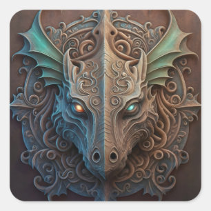 Medieval Stone Gargoyle Dragon Carving Square Sticker