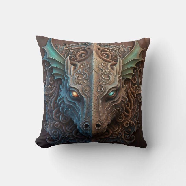 Medieval Stone Gargoyle Dragon Carving Throw Pillow (Front)