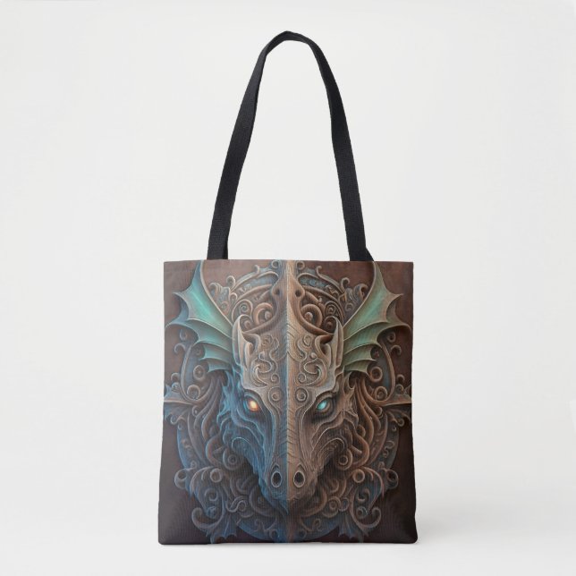 Medieval Stone Gargoyle Dragon Carving Tote Bag (Front)