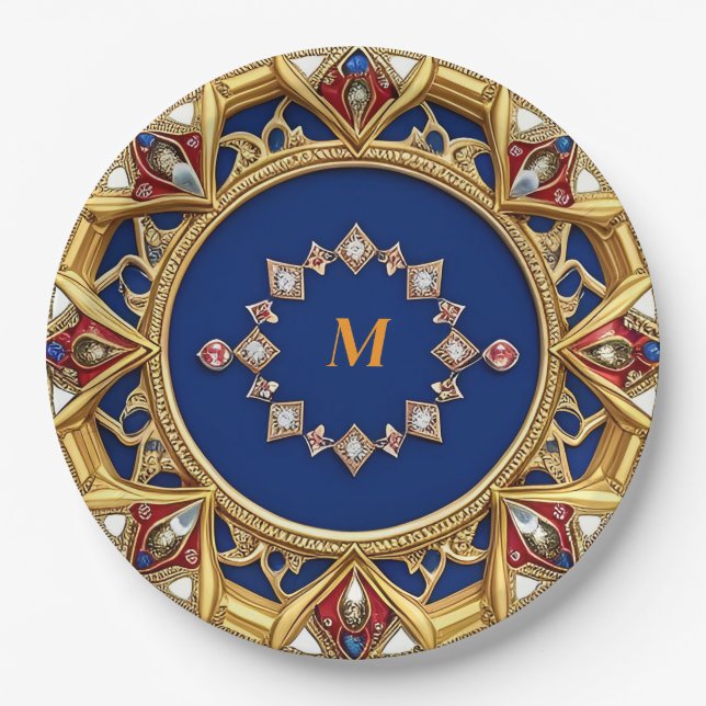 Medieval Style Artistic Golden Ornament Paper Plates (Front)