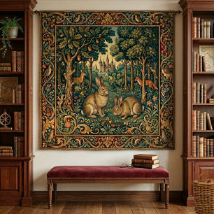 Medieval Style Woodland Forest Rabbit Fairy Tale Tapestry