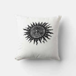 Medieval Sun Engraving - Whimsigoth Aesthetic - Wh Throw Pillow