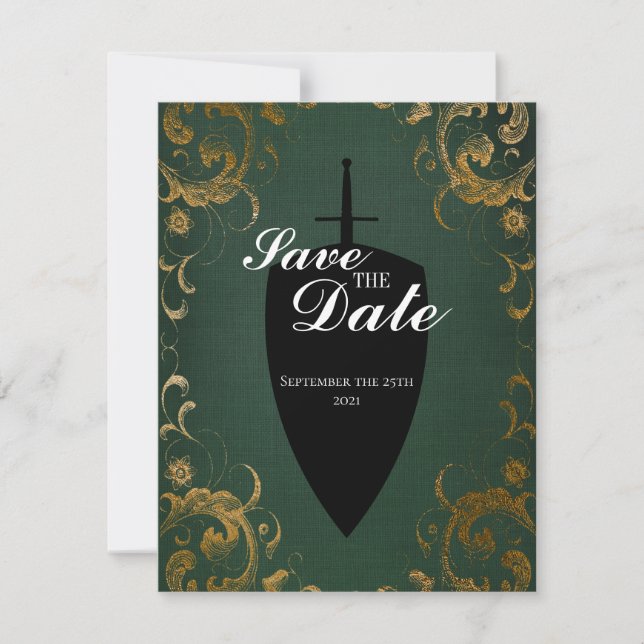 Medieval Sword Elegant Tabletop Gamer Save theDate Invitation (Front)
