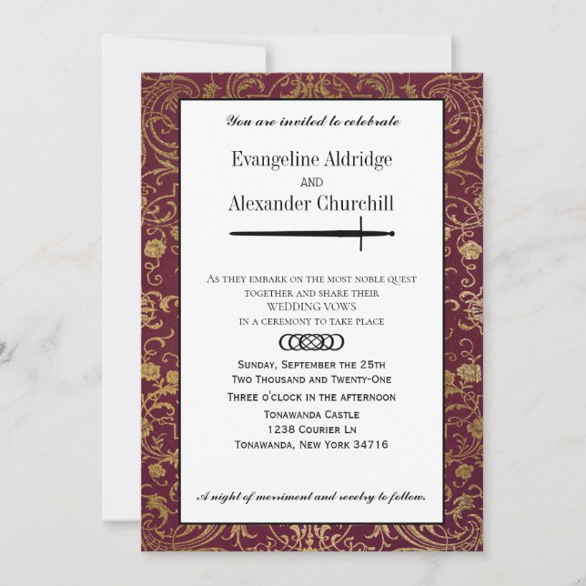 Medieval Sword Elegant Tabletop Gamer Wedding Invitation (Front)