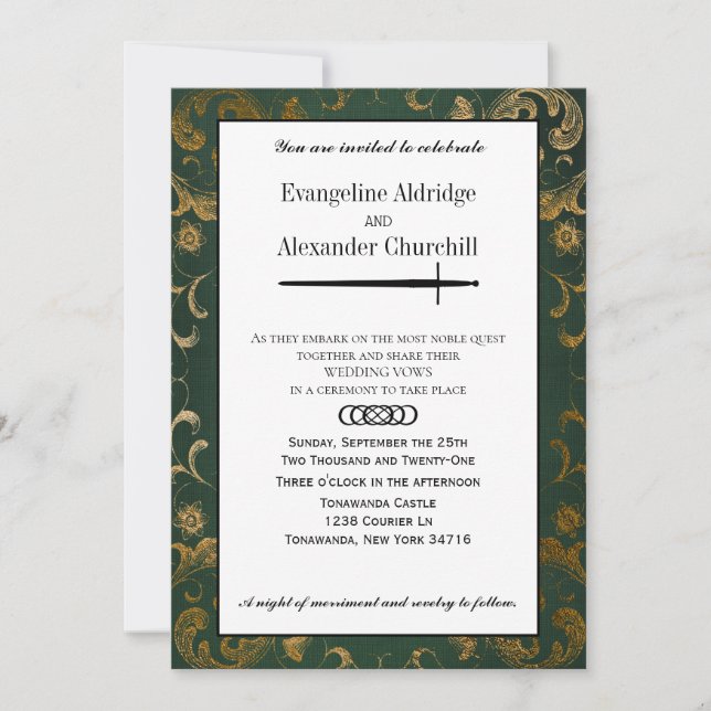 Medieval Sword Elegant Tabletop Gamer Wedding Invitation (Front)