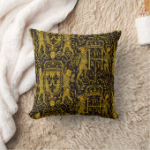 Medieval Tapestry Gold and Black Throw Pillow (Blanket)