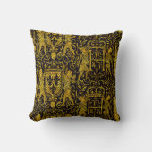 Medieval Tapestry Gold and Black Throw Pillow (Front)