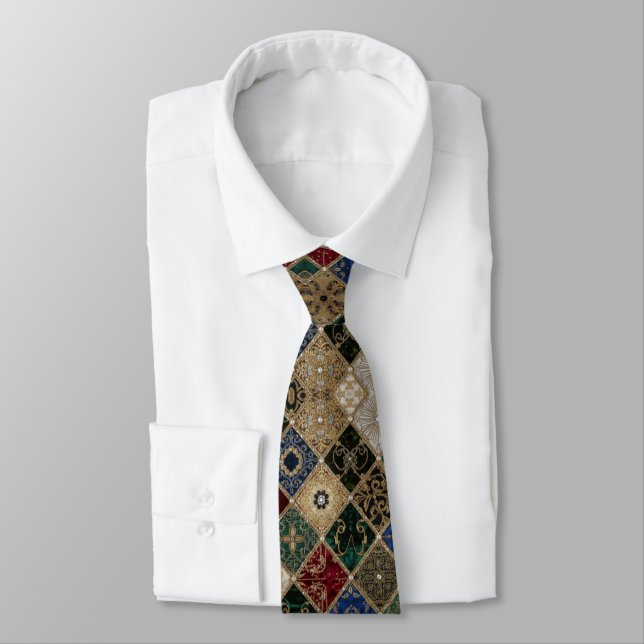 Medieval Tapestry Patchwork Neck Tie (Tied)