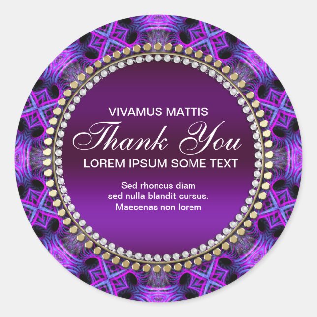 Medieval Tapestry  Purple Thank You Sticker (Front)