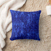 Medieval Tapestry Rich Cobalt Blue Throw Pillow (Blanket)
