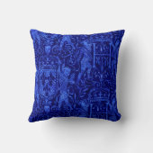 Medieval Tapestry Rich Cobalt Blue Throw Pillow (Back)