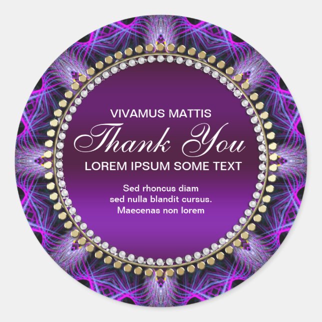Medieval Tapestry Star Purple Thank You Sticker (Front)