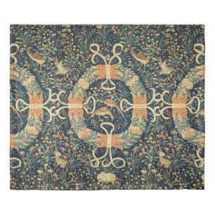 Medieval Tapestry with Flowers, Birds, and Rabbits Duvet Cover