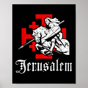 Medieval Templar Knight On War Horse Jerusalem Cro Poster