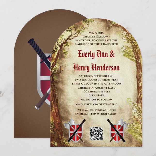 Medieval Terracotta Enchanted Forest Wedding   Invitation (Front/Back)
