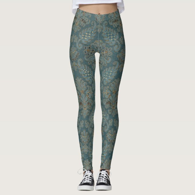 medieval textile pattern texture tapestry backgrou leggings (Front)