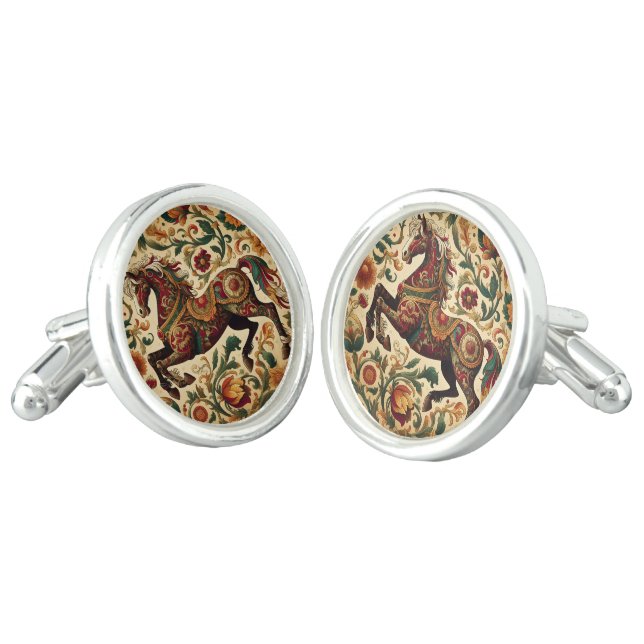 Medieval The Enchanted Steed in Bloom  Cufflinks (Angled)