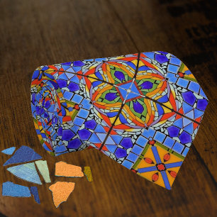 Medieval Tile Church Floor theme blue Neck Tie