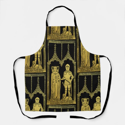 Medieval Tomb Brass Rubbing Knight Lady and Child Apron