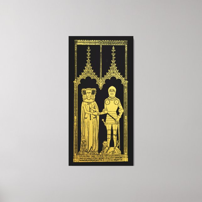 Medieval Tomb Brass Rubbing Knight, Lady and Child Canvas Print (Front)